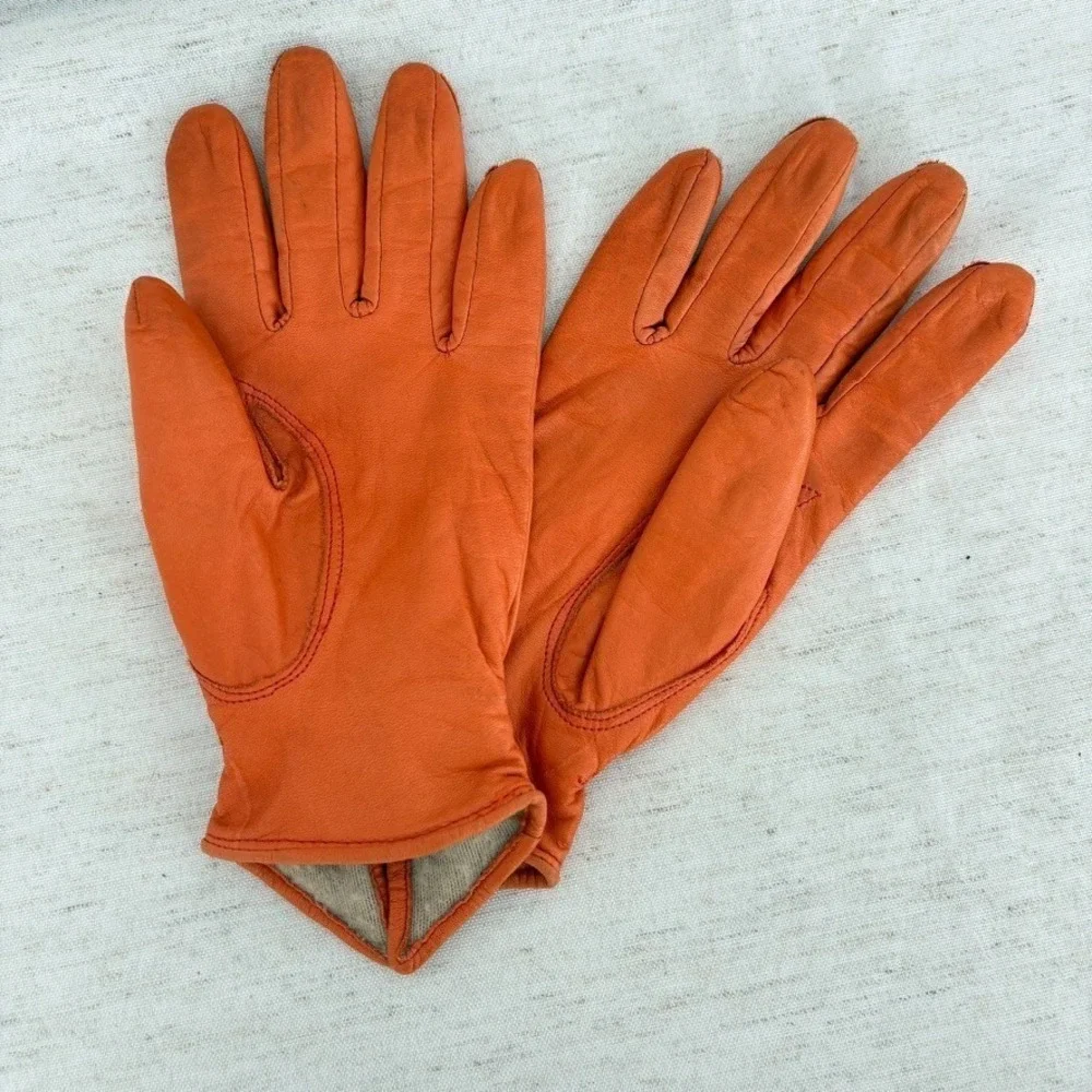 Byrnes & Baker Women's Vintage Leather Orange Driving Gloves Size Small‎